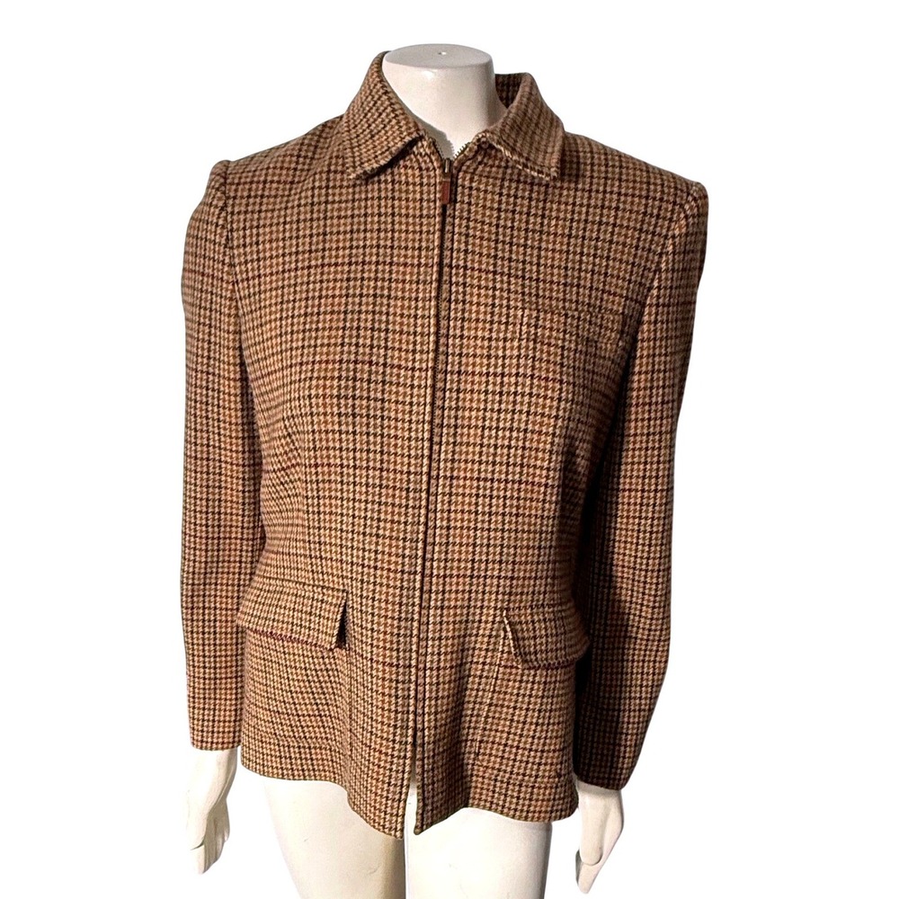 Lauren Ralph Lauren Wool Plaid Houndstooth Tweed Jacket 10 Old Money Equestrian‎